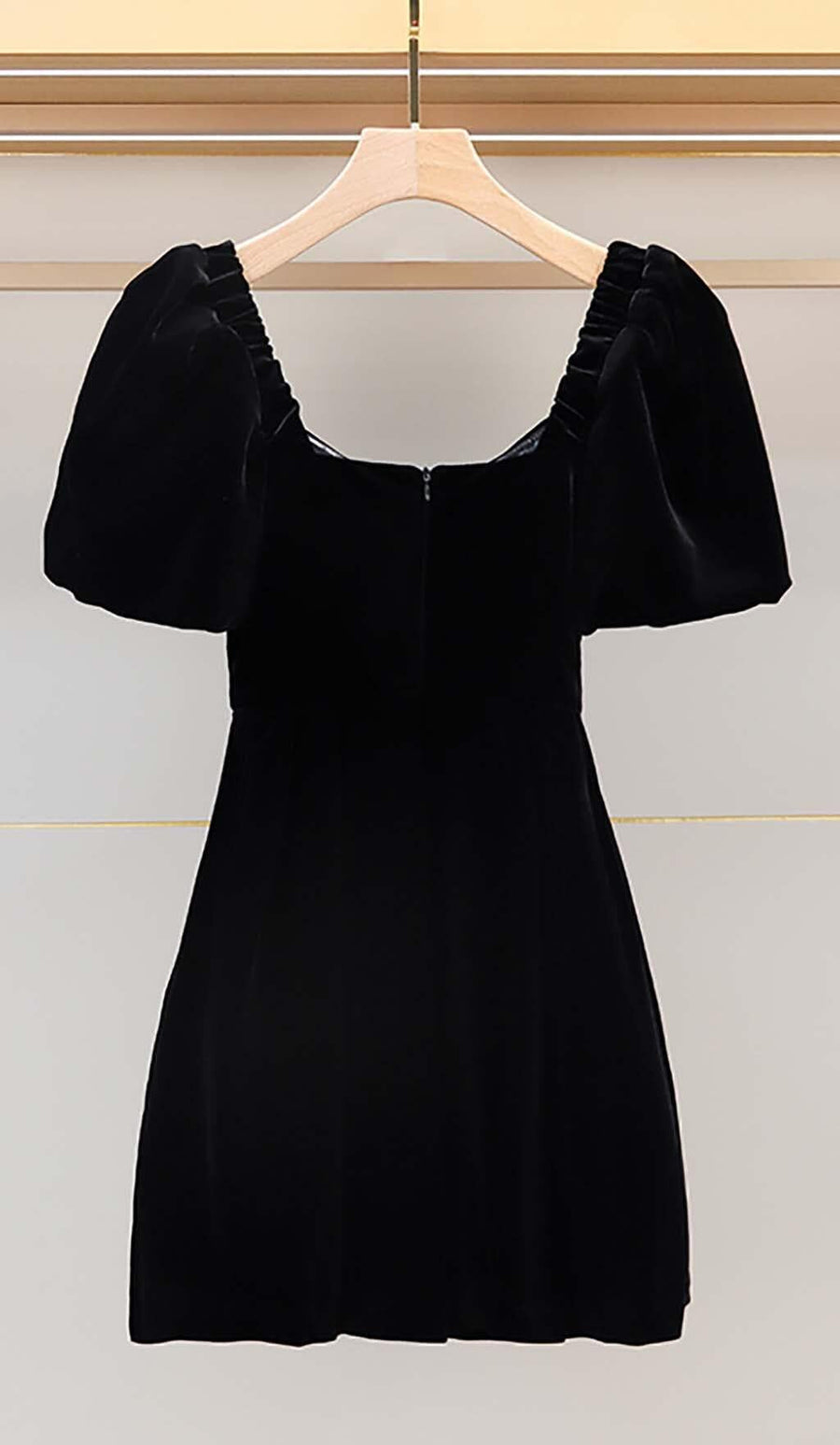 PUFF SLEEVE VELVET MINI DRESS IN BLACK main image 0