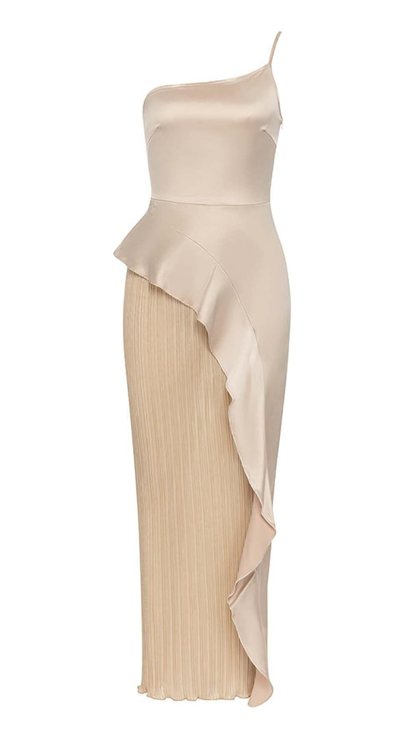 AIIZIE RUFFLED PLATED MAXI DRESS IN KHAKI - product image