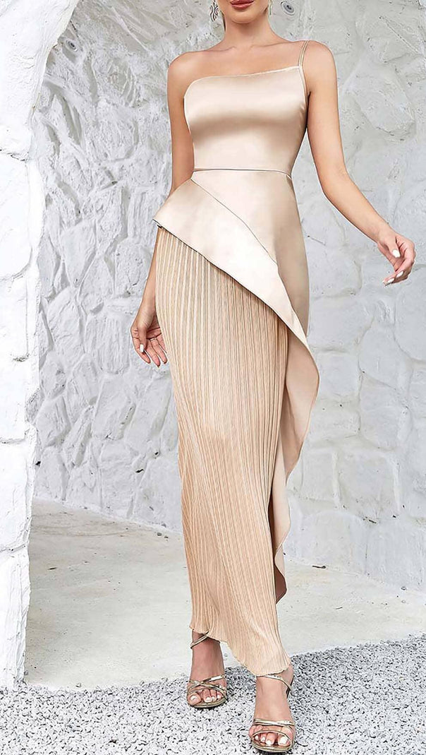 AIIZIE RUFFLED PLATED MAXI DRESS IN KHAKI - product image