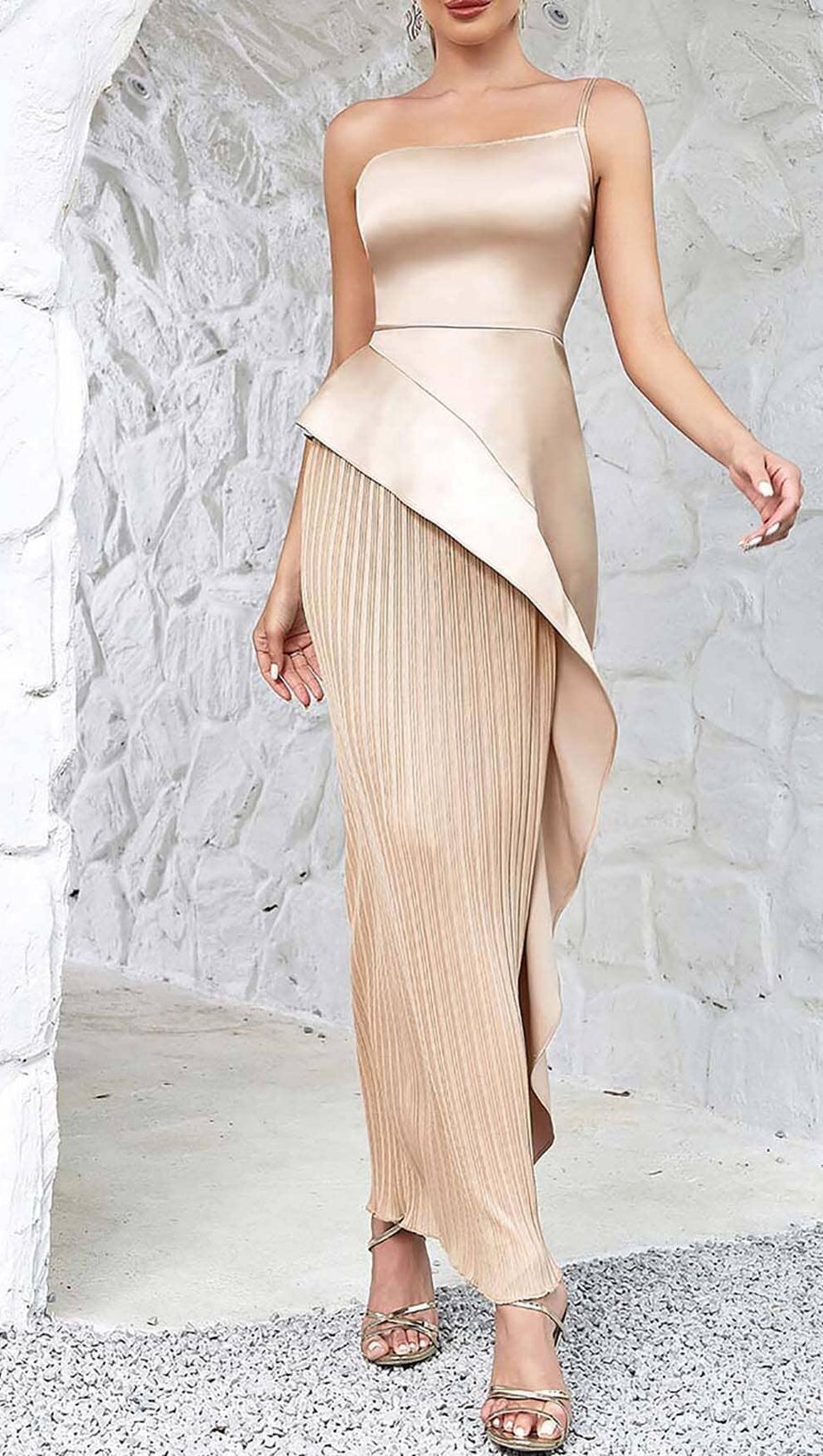 Gerüschtes Maxikleid in Khaki