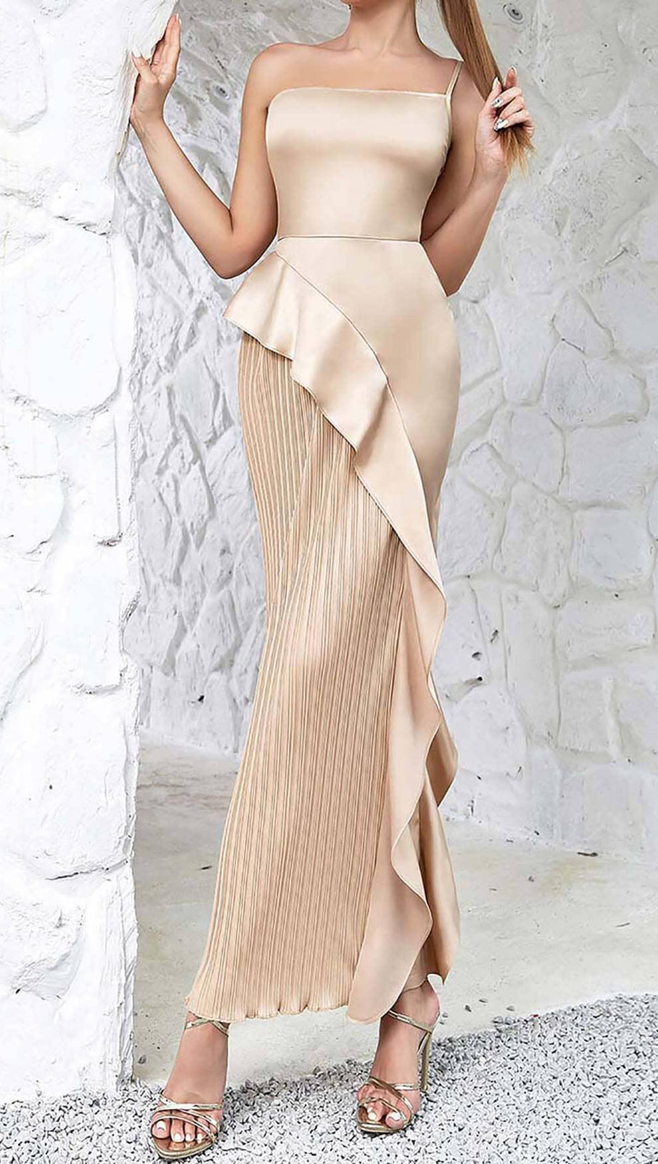 Gerüschtes Maxikleid in Khaki