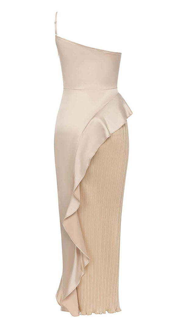 AIIZIE RUFFLED PLATED MAXI DRESS IN KHAKI - product image