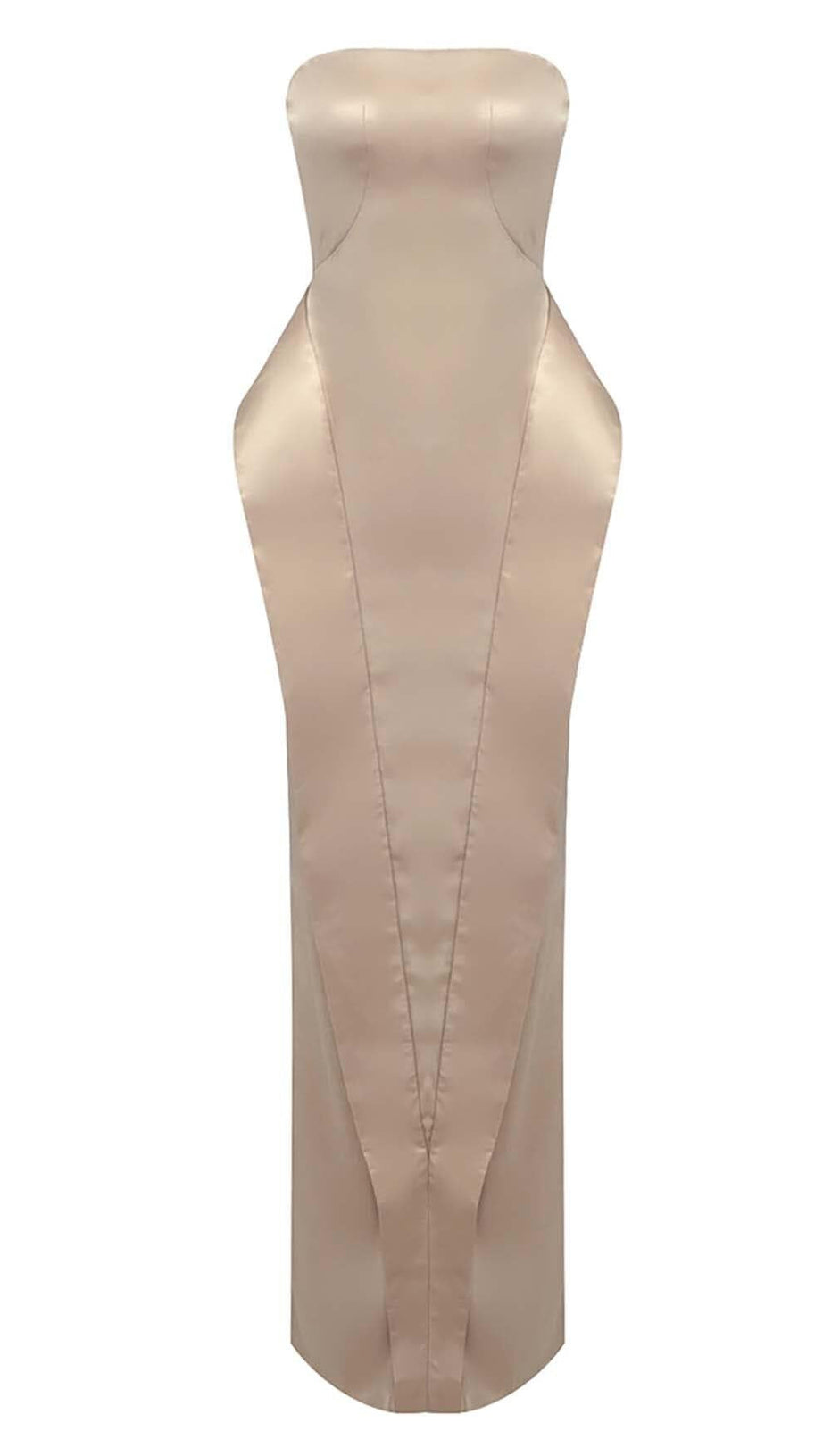 SATIN STRAPLESS MERMAID MAXI DRESS IN BEIGE