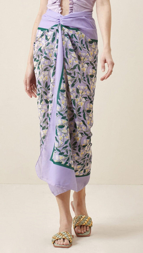 COSTUME DA BAGNO INTERO CON SCOLLO A V E FIORI 3D VIOLA E PAREO