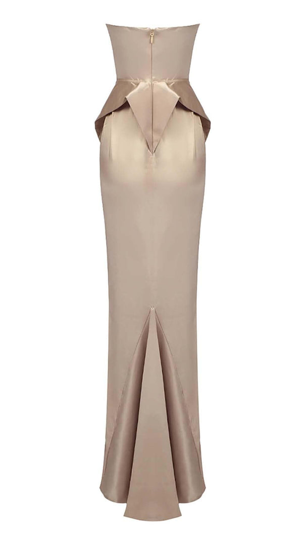 AIIZIE SATIN STRAPLESS MERMAID MAXI DRESS IN BEIGE - product image