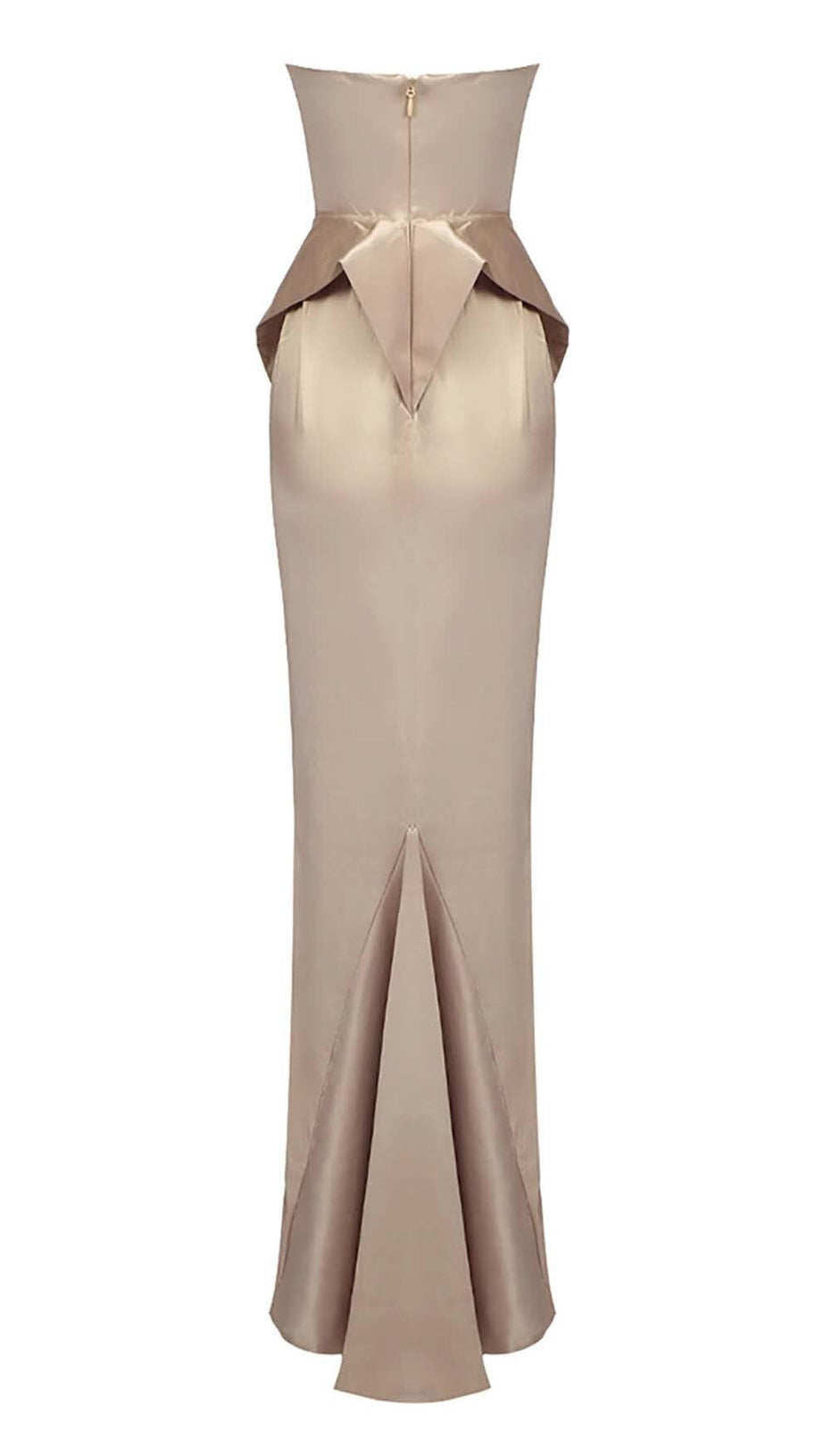 SATIN STRAPLESS MERMAID MAXI DRESS IN BEIGE