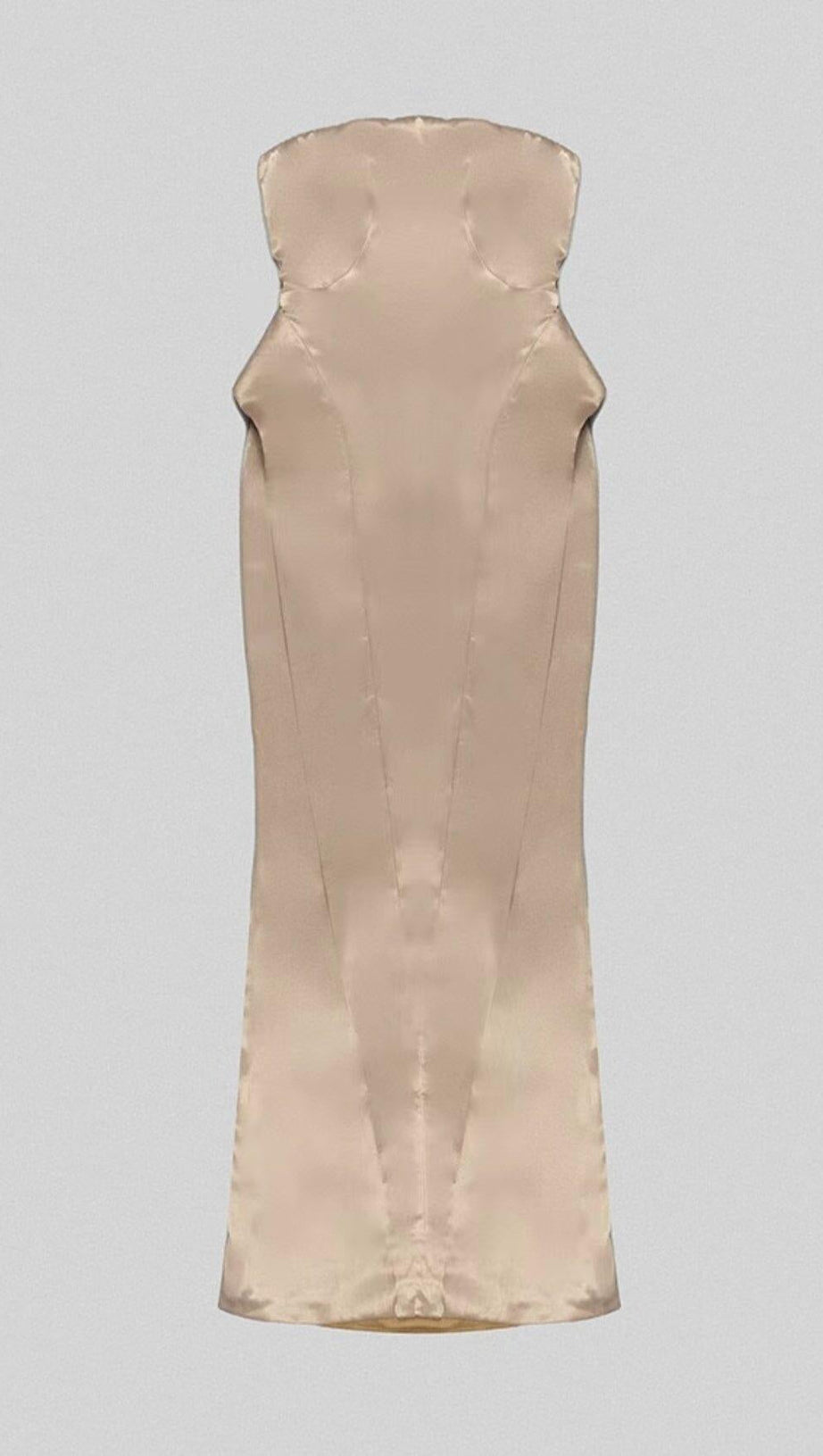 SATIN STRAPLESS MERMAID MAXI DRESS IN BEIGE
