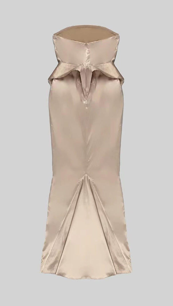 AIIZIE SATIN STRAPLESS MERMAID MAXI DRESS IN BEIGE - product image