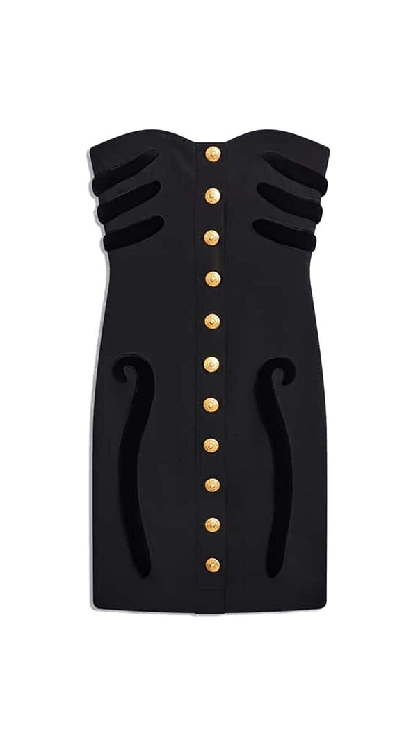 AIIZIE SCULPTURE BUTTON MINI DRESS IN BLACK - product image
