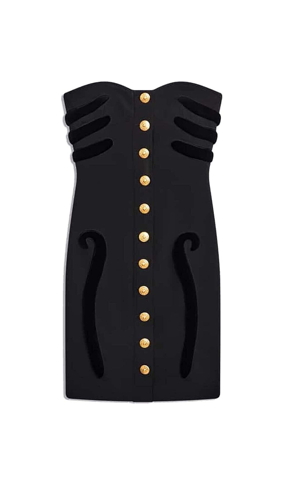 MINI ABITO CON BOTTONI SCULTURA IN NERO