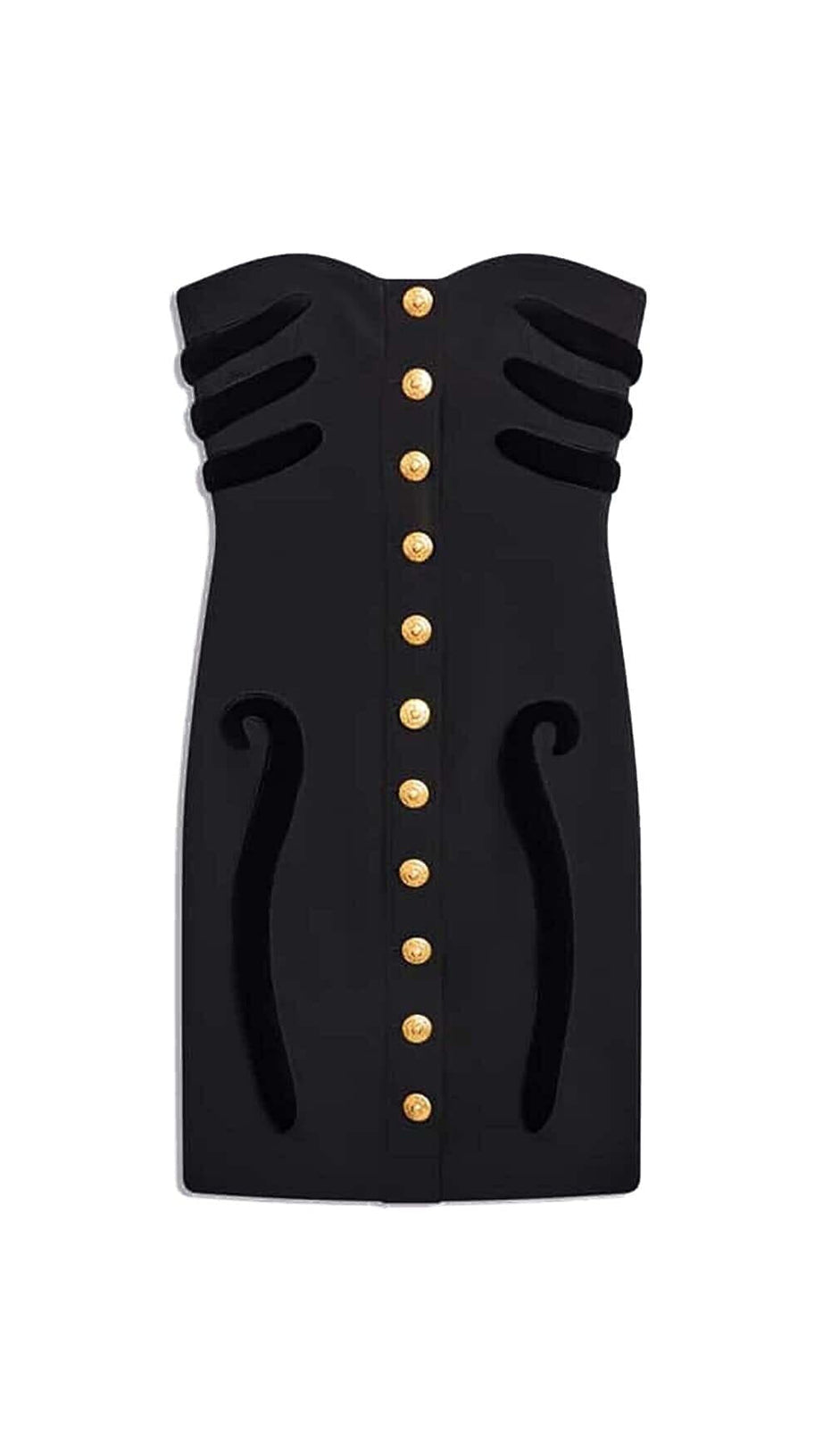 MINI ABITO CON BOTTONI SCULTURA IN NERO