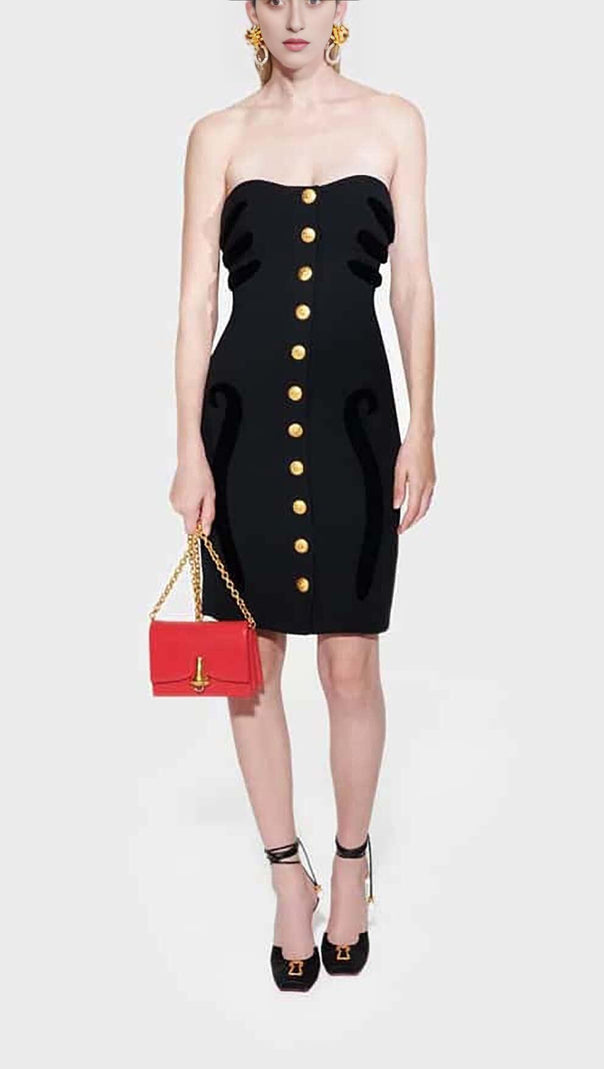 AIIZIE SCULPTURE BUTTON MINI DRESS IN BLACK - product image