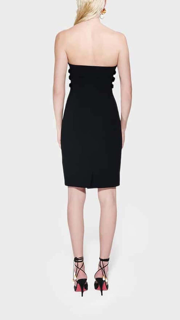 AIIZIE SCULPTURE BUTTON MINI DRESS IN BLACK - product image