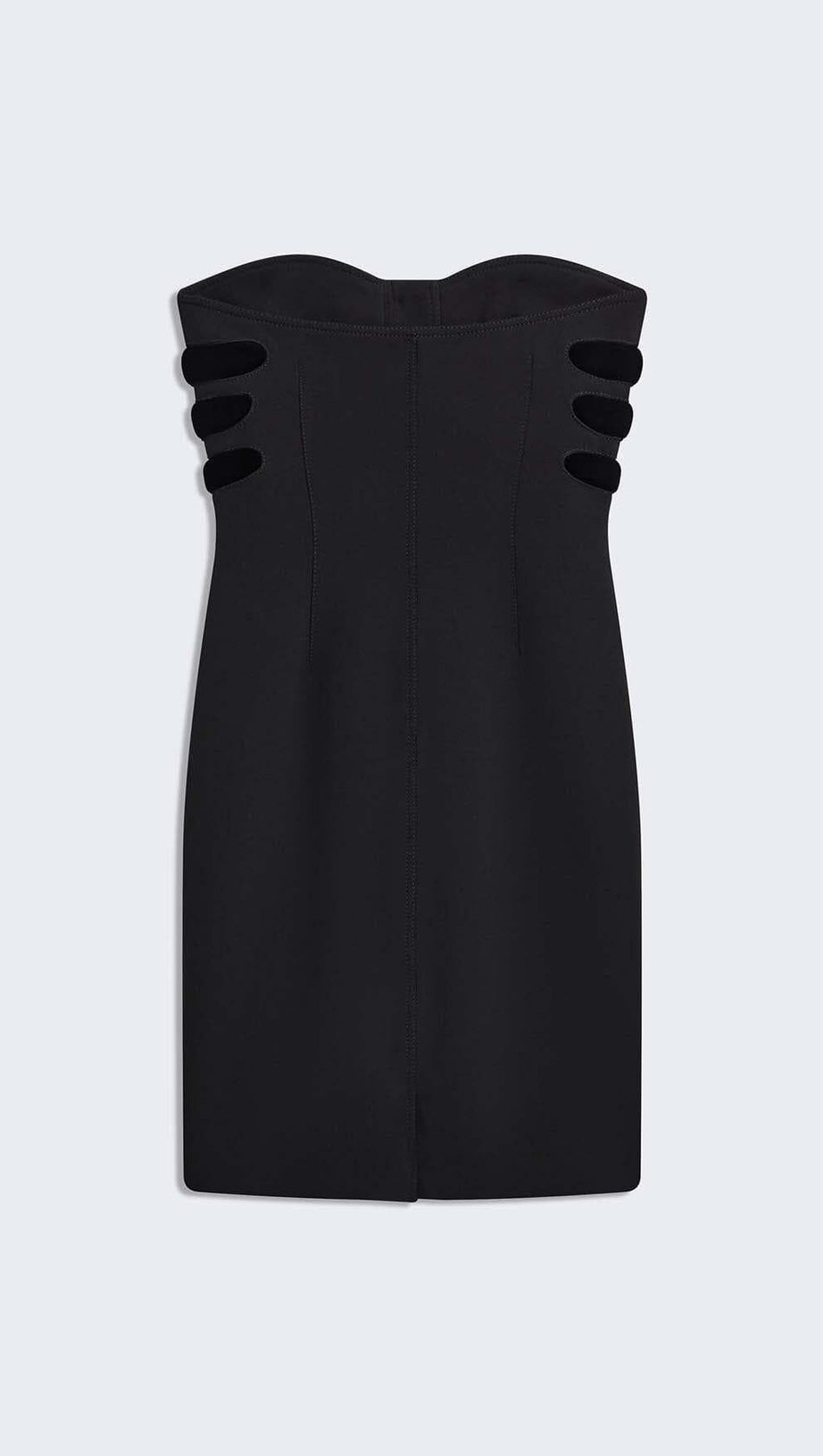 SCULPTURE BUTTON MINI DRESS IN BLACK