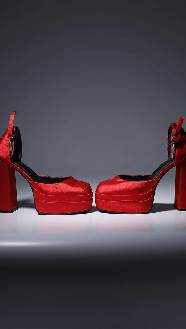AIIZIE ASPEN SATIN PLATFORM PUMPS IN RED - product image