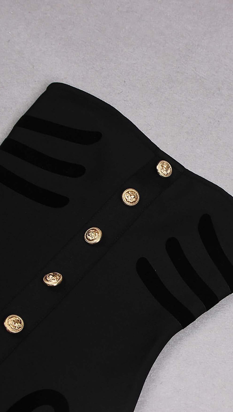 SCULPTURE BUTTON MINI DRESS IN BLACK