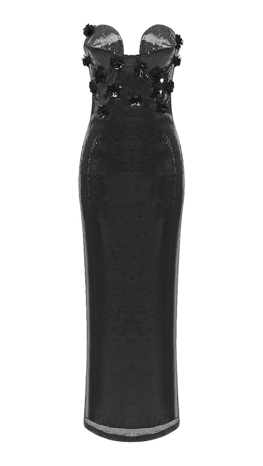 ABITO LUNGO CON APPLICAZIONI DI PAILLETTES NERO