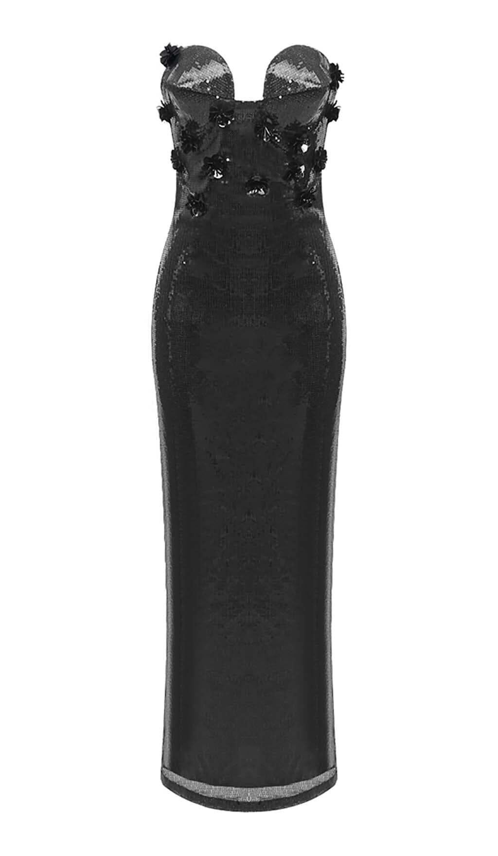 ABITO LUNGO CON APPLICAZIONI DI PAILLETTES NERO