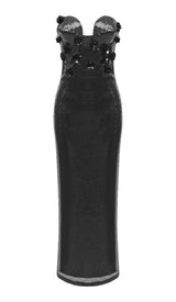 SEQUIN APPLIQUÉD MAXI DRESS IN BLACK