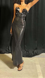 SEQUIN APPLIQUÉD MAXI DRESS IN BLACK