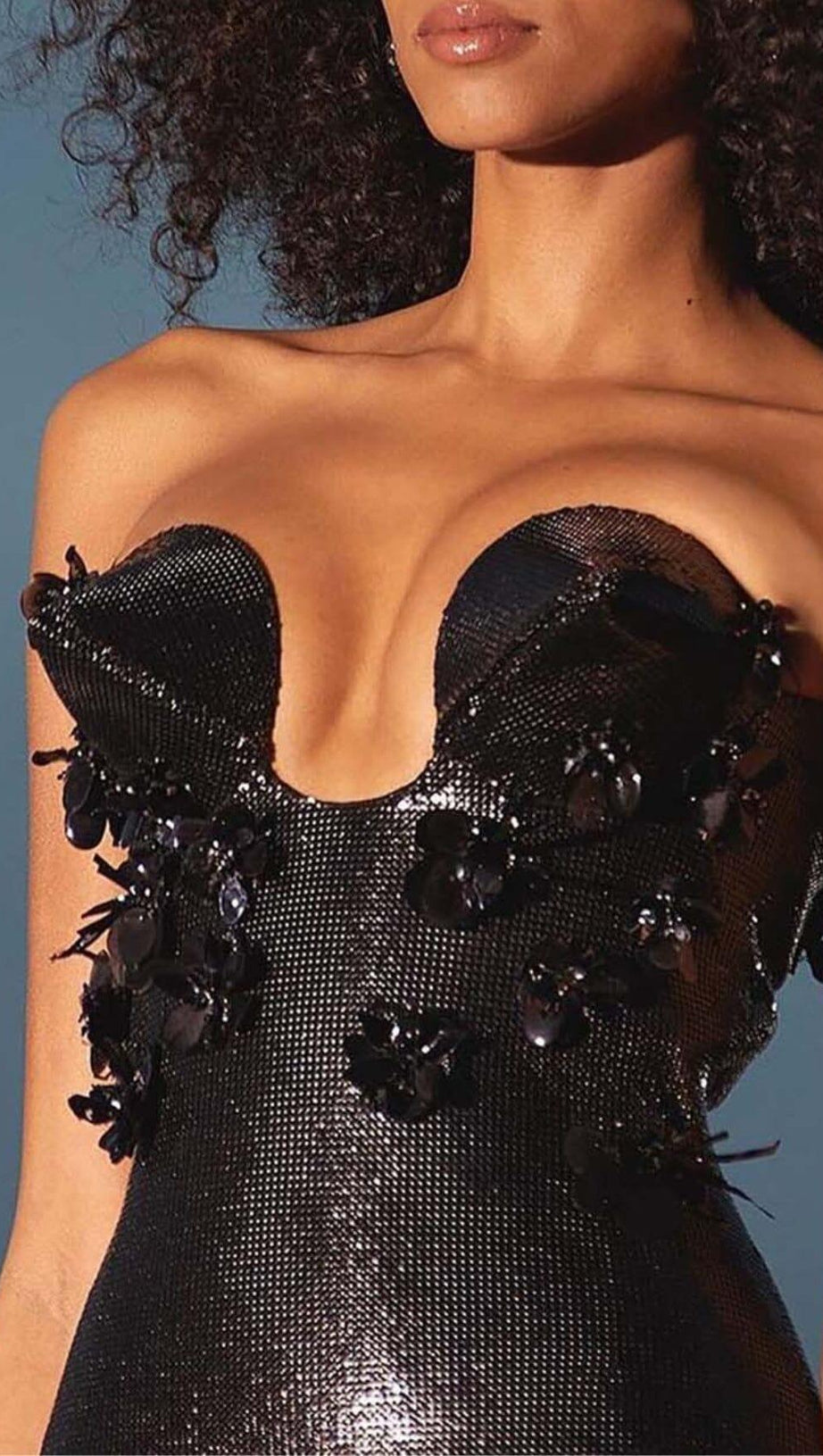 SEQUIN APPLIQUÉD MAXI DRESS IN BLACK