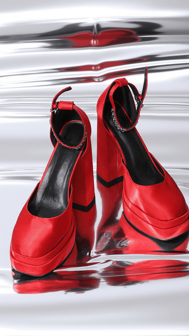 AIIZIE ASPEN SATIN PLATFORM PUMPS IN RED - product image
