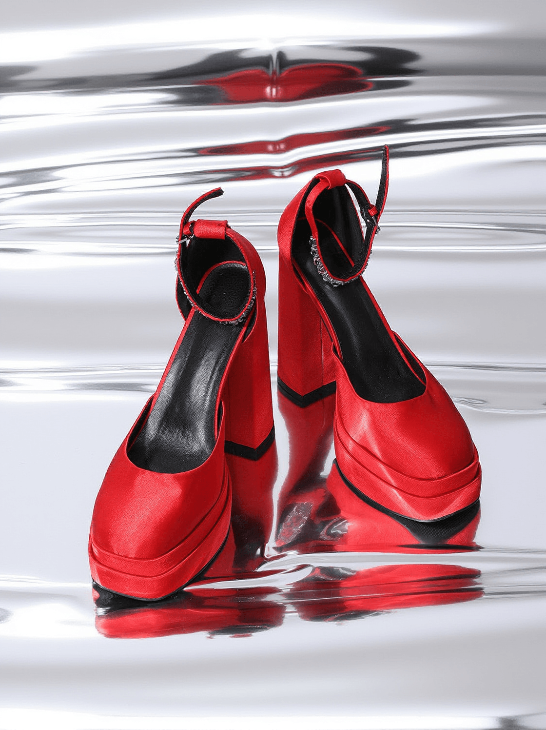 DÉCOLLETÉ CON PLATEAU ASPEN IN SATIN ROSSO