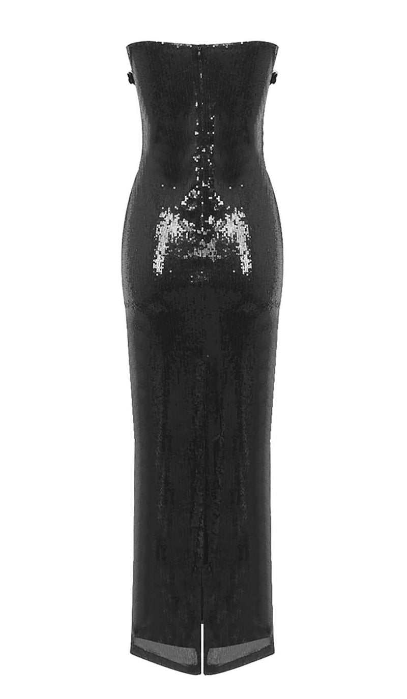 SEQUIN APPLIQUÉD MAXI DRESS IN BLACK