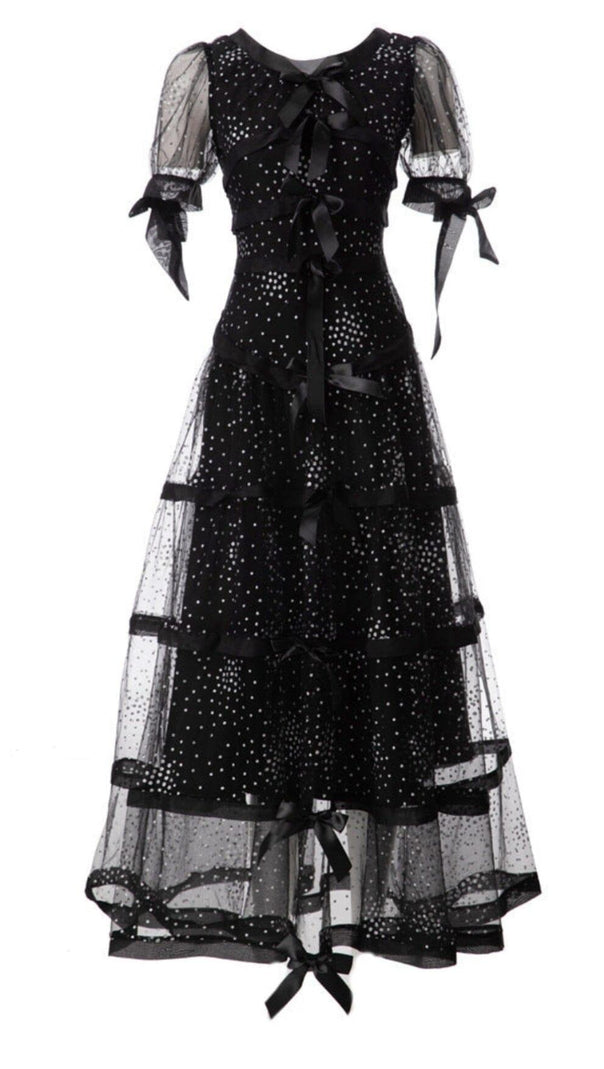 AIIZIE SEQUIN BOW DETAILED MAXI DRESS IN BLACK - product image