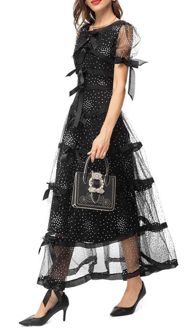 AIIZIE SEQUIN BOW DETAILED MAXI DRESS IN BLACK - product image