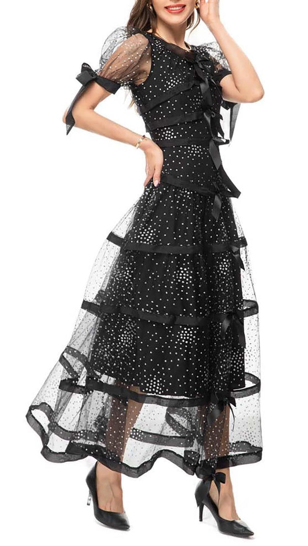 AIIZIE SEQUIN BOW DETAILED MAXI DRESS IN BLACK - product image