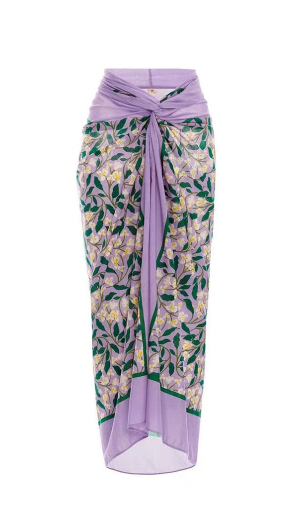 COSTUME DA BAGNO INTERO CON SCOLLO A V E FIORI 3D VIOLA E PAREO