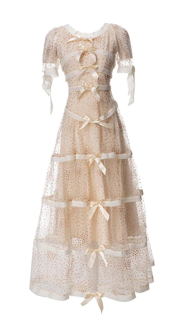 AIIZIE SEQUIN BOW DETAILED MAXI DRESS IN WHITE - product image