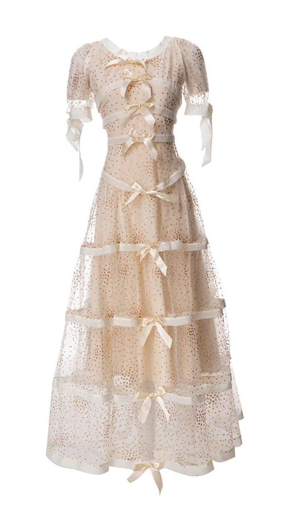 ABITO LUNGO BIANCO CON FIOCCO DI PAILLETTES
