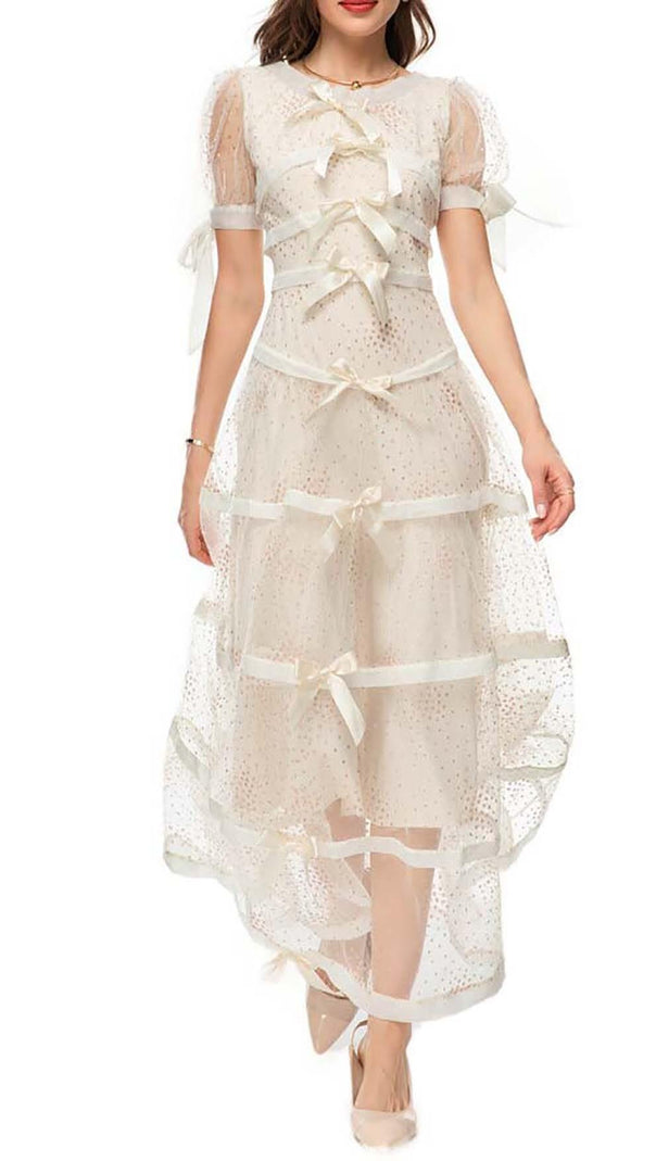 AIIZIE SEQUIN BOW DETAILED MAXI DRESS IN WHITE - product image