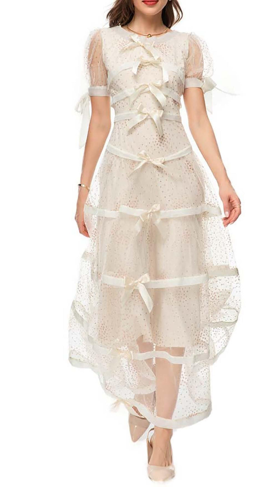 SEQUIN BOW DETAILED MAXI DRESS IN WHITE