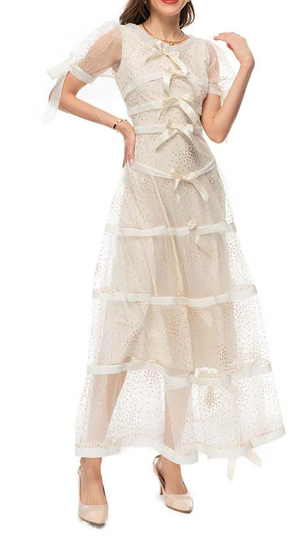 AIIZIE SEQUIN BOW DETAILED MAXI DRESS IN WHITE - product image