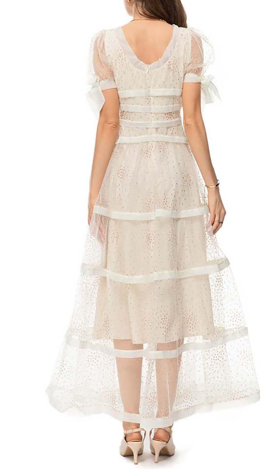 SEQUIN BOW DETAILED MAXI DRESS IN WHITE