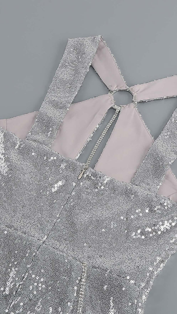 AIIZIE SEQUIN CUTOUT HIGH LOW DRESS IN SLIVER - product image