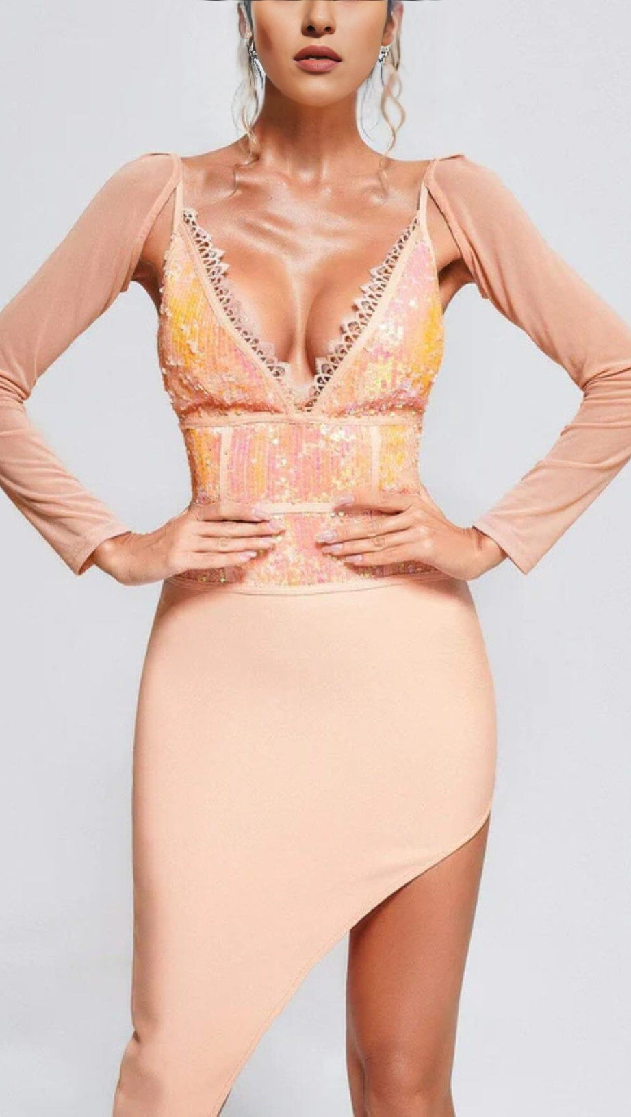 SEQUIN IRREGULAR MIDI DRESS IN PINK