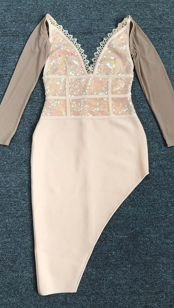 AIIZIE SEQUIN IRREGULAR MIDI DRESS IN PINK - product image