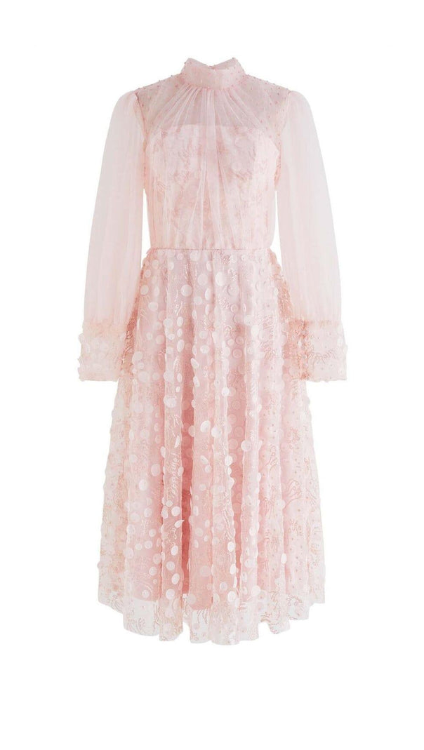 AIIZIE SEQUIN MESH TULLE MIDI DRESS IN PINK - product image