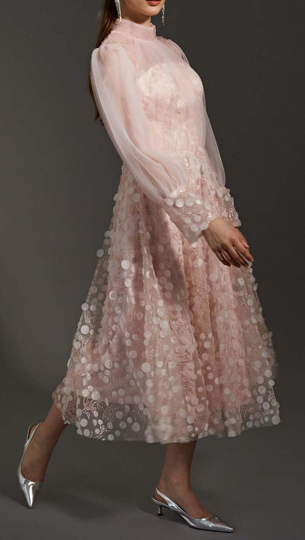 AIIZIE SEQUIN MESH TULLE MIDI DRESS IN PINK - product image