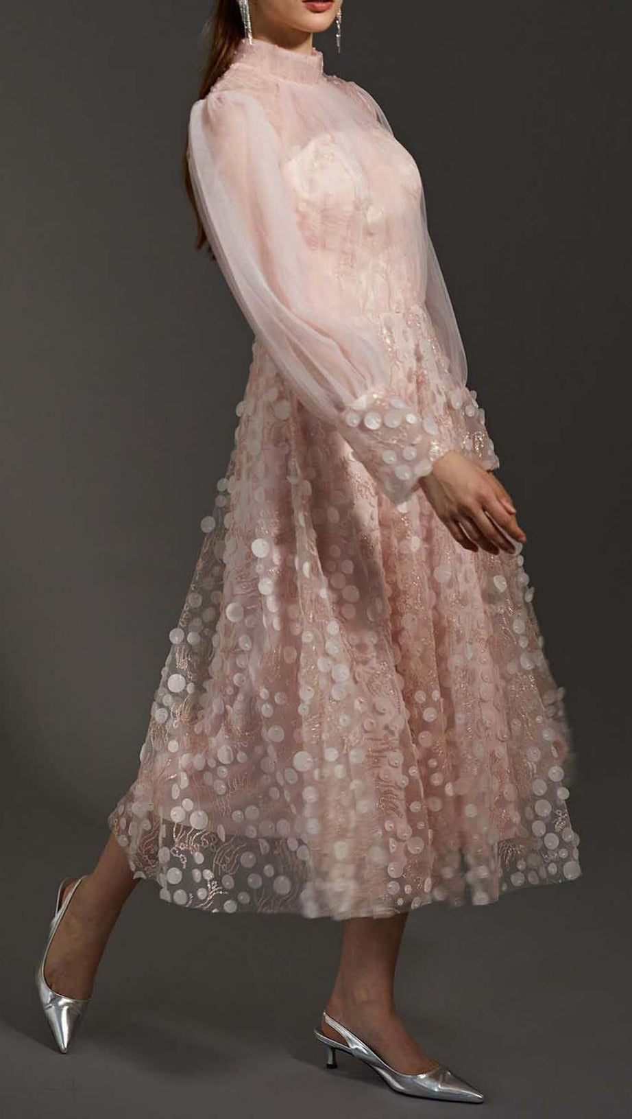 SEQUIN MESH TULLE MIDI DRESS IN PINK