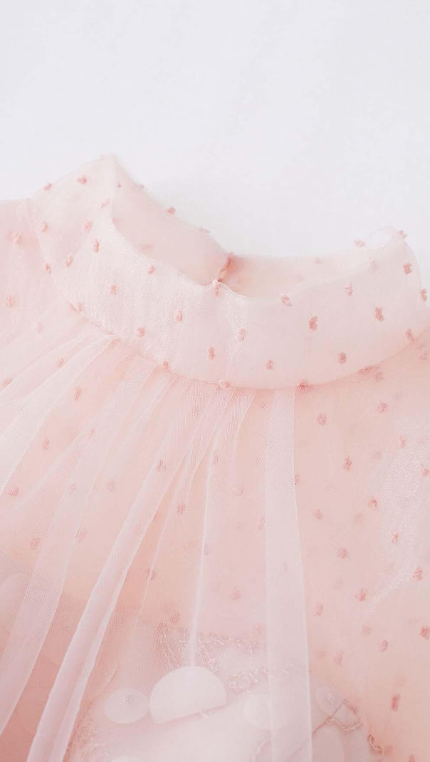 AIIZIE SEQUIN MESH TULLE MIDI DRESS IN PINK - product image