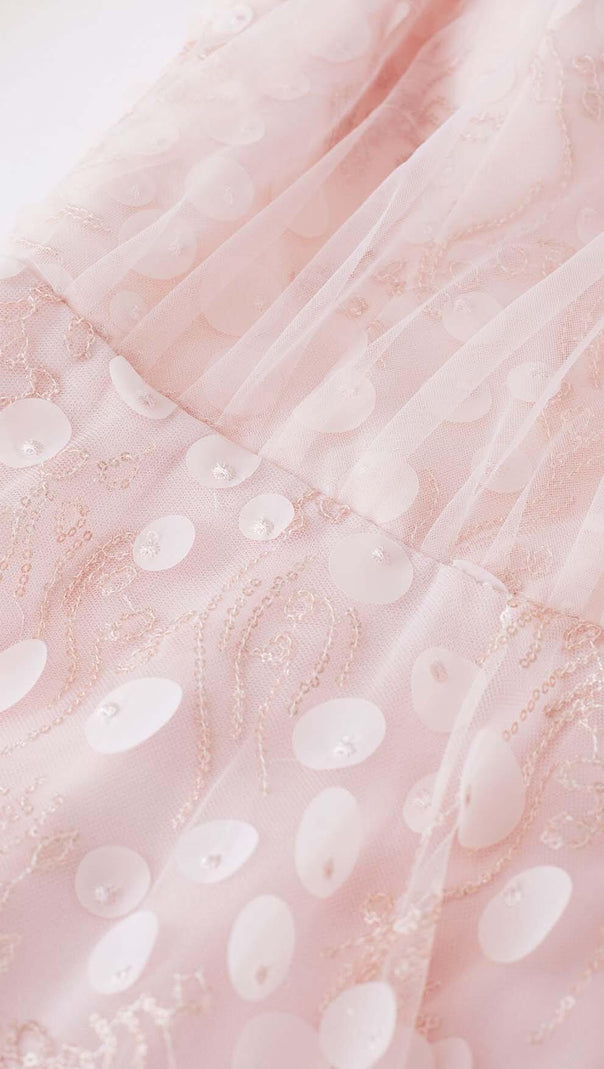 AIIZIE SEQUIN MESH TULLE MIDI DRESS IN PINK - product image