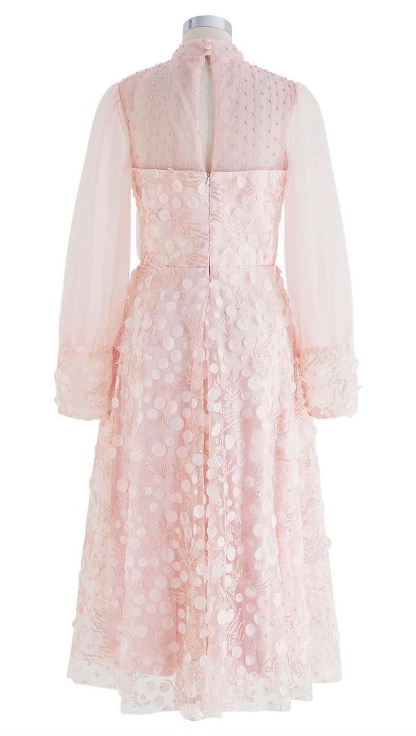 ABITO MIDI IN TULLE A RETE CON PAILLETTES ROSA