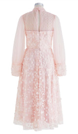 SEQUIN MESH TULLE MIDI DRESS IN PINK