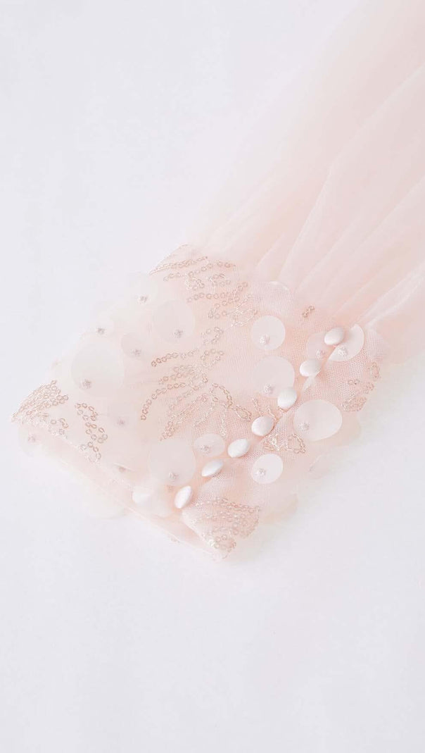 ABITO MIDI IN TULLE A RETE CON PAILLETTES ROSA