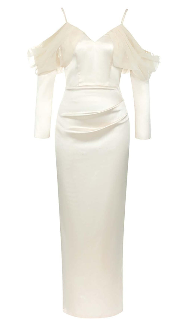 AIIZIE SILK COLD SHOULDER MIDI DRESS IN APRICOT - product image